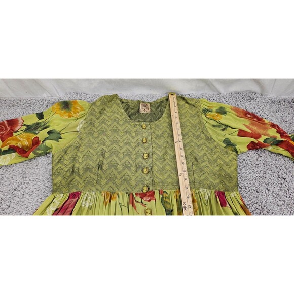 Vintage URU Womens Silk Maxi Dress Floral Kimono Duster Green Boho Art Rare OS - Picture 14 of 15
